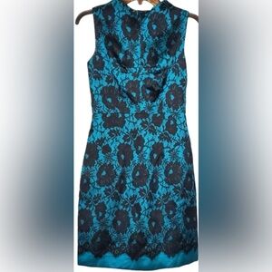 Milly Black and Teal Lace Midi Dress